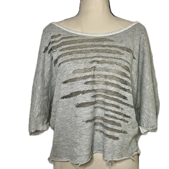 Umgee Slouchy Grungy Y2k Raw Hem Crop Top In Size‎ M - Picture 1 of 7